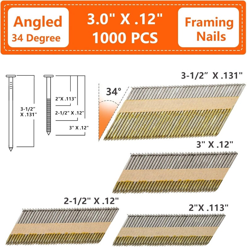 SITLDY 30-34 Degree Framing Nails 3.0"X.12" Ring Shank 1000 Count, D Head Hot Dipped Galvanized Paper Tape Strip Nails, for 30 to 34 Degree Framing Nailer - Image 2